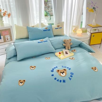 91家纺网 家纺一手货源 找家纺 （总）小主驾到 2023新款小熊毛巾绣水洗棉四件套