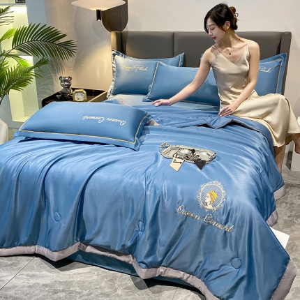 91家纺网 家纺一手货源 找家纺 2023苏米娜天丝莫代尔色织水洗棉双层纱夏被四件套磨毛纯棉夏凉空调被子 居里夫人--奶油粉