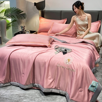 91家纺网 家纺一手货源 找家纺 2023苏米娜天丝莫代尔色织水洗棉双层纱夏被四件套磨毛纯棉夏凉空调被子 居里夫人--奶油粉