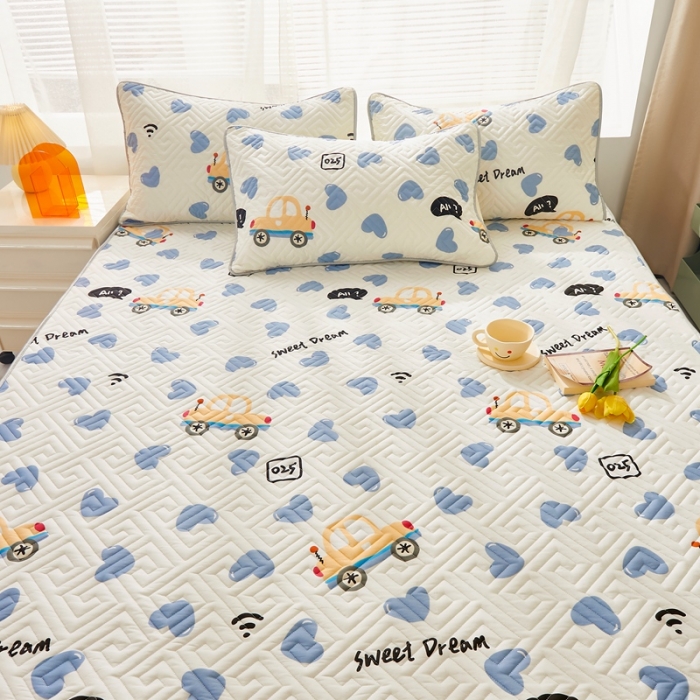 91家纺网 家纺一手货源 找家纺 舒居 2024新款全棉床垫床护垫爱心嘟嘟车