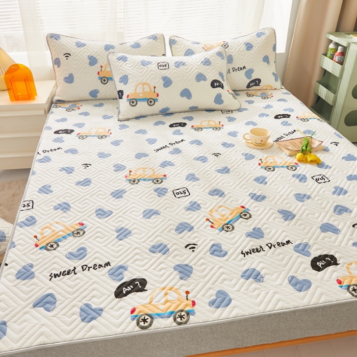 91家纺网 家纺一手货源 找家纺 舒居 2024新款全棉床垫床护垫爱心嘟嘟车