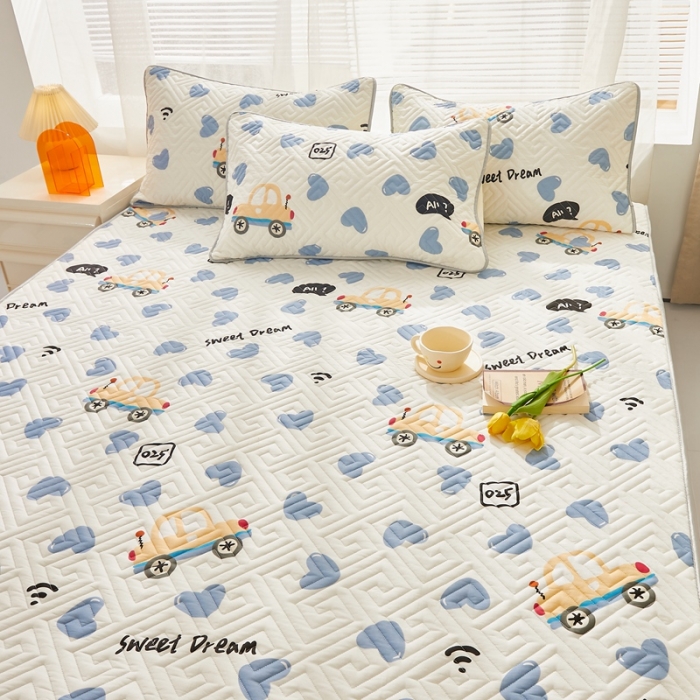 91家纺网 家纺一手货源 找家纺 舒居 2024新款全棉床垫床护垫爱心嘟嘟车