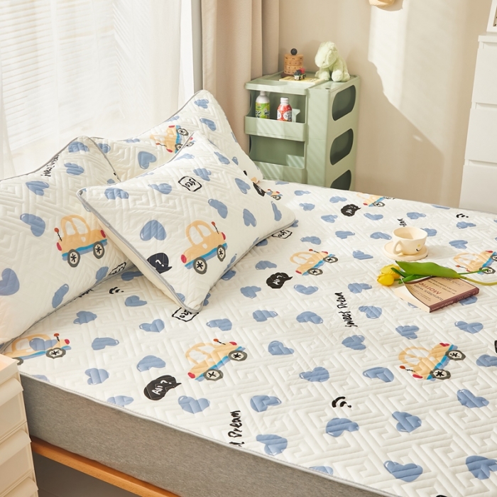 91家纺网 家纺一手货源 找家纺 舒居 2024新款全棉床垫床护垫爱心嘟嘟车