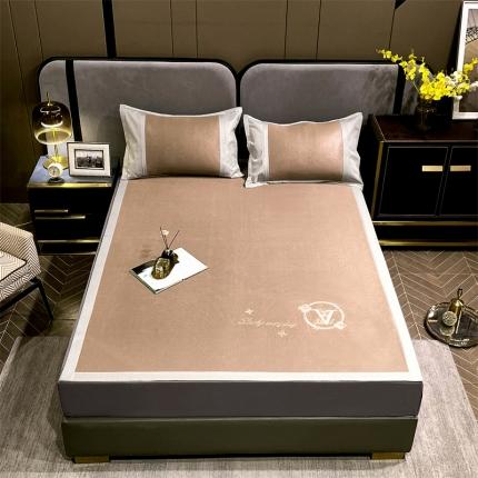 91家纺网 家纺一手货源 找家纺 兄弟坊 2023冰岛丝恒温科技凉感冰藤刺绣席 黛菲-香槟金