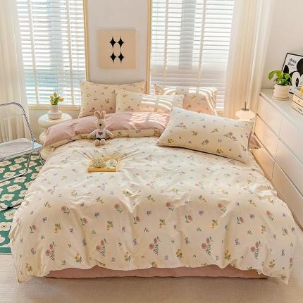 91家纺网 家纺一手货源 找家纺 捌月 2024新款全棉ins小球球款四件套 可可