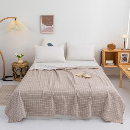 91家纺网 家纺一手货源 找家纺 卡奥 2024款日式水洗纯棉三层纱夏被毛巾被盖毯毛毯 十字格-米