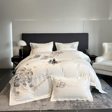 91家纺网 家纺一手货源 找家纺 （总）莱阁亿 2023新款高支高密精疏长绒棉A类刺绣床单款四件套