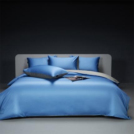 莱阁亿 2023新款高支高密新疆长绒棉四件套 风景蓝+冰灿银