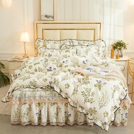91家纺网 家纺一手货源 找家纺 （总）宜凡 2023新款全棉印花夹棉床裙-床裙四件套