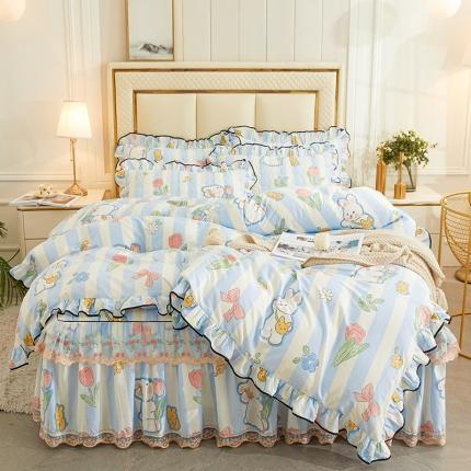 91家纺网 家纺一手货源 找家纺 （总）宜凡 2023新款全棉印花夹棉床裙-床裙四件套