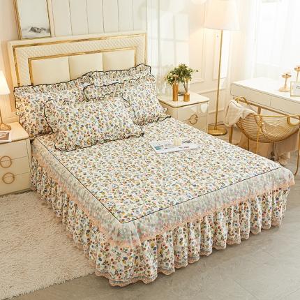 91家纺网 家纺一手货源 找家纺 （总）宜凡 2023新款全棉印花夹棉床裙-床裙三件套