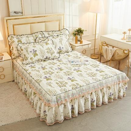 91家纺网 家纺一手货源 找家纺 （总）宜凡 2023新款全棉印花夹棉床裙-床裙三件套