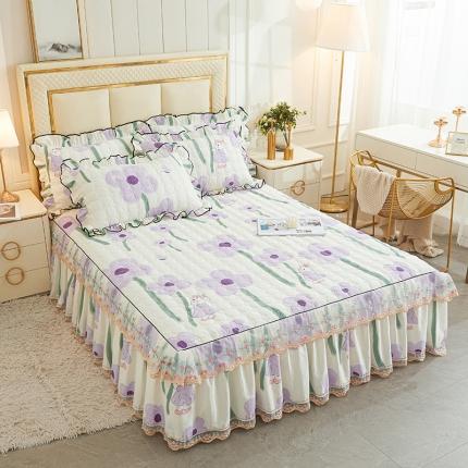 91家纺网 家纺一手货源 找家纺 （总）宜凡 2023新款全棉印花夹棉床裙-床裙三件套