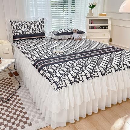 91家纺网 家纺一手货源 找家纺 总 花漾2023直播爆款轻奢风满天星冰豆豆席子小清新韩版花边凉席床裙款