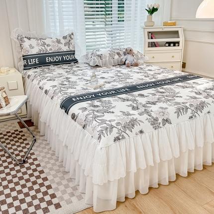 91家纺网 家纺一手货源 找家纺 总 花漾2023直播爆款轻奢风满天星冰豆豆席子小清新韩版花边凉席床裙款