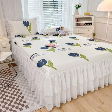 91家纺网 家纺一手货源 找家纺 花漾 2023直播爆款轻奢风满天星冰豆豆席子凉席床裙款 花开朵朵