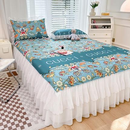 91家纺网 家纺一手货源 找家纺 总 花漾2023直播爆款轻奢风满天星冰豆豆席子小清新韩版花边凉席床裙款