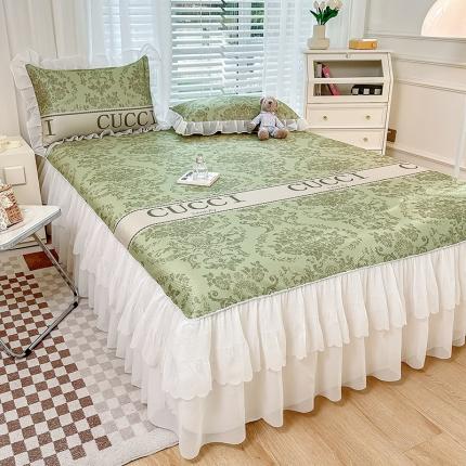 91家纺网 家纺一手货源 找家纺 总 花漾2023直播爆款轻奢风满天星冰豆豆席子小清新韩版花边凉席床裙款