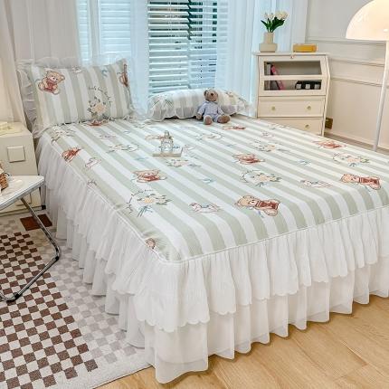 91家纺网 家纺一手货源 找家纺 总 花漾2023直播爆款轻奢风满天星冰豆豆席子小清新韩版花边凉席床裙款