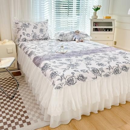 91家纺网 家纺一手货源 找家纺 总 花漾2023直播爆款轻奢风满天星冰豆豆席子小清新韩版花边凉席床裙款