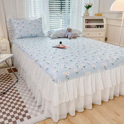 91家纺网 家纺一手货源 找家纺 总 花漾2023直播爆款轻奢风满天星冰豆豆席子小清新韩版花边凉席床裙款