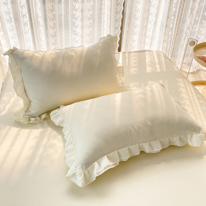 91家纺网 家纺一手货源 找家纺 （总）简爱 2025新款水洗棉雪纺双层花边四件套