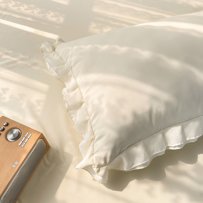 91家纺网 家纺一手货源 找家纺 （总）简爱 2025新款水洗棉雪纺双层花边四件套