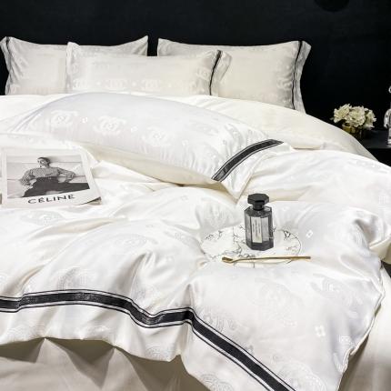 宅家居2023新款设计款轻奢高精密贡缎提花臻品真丝四件套 香乃乃-米白