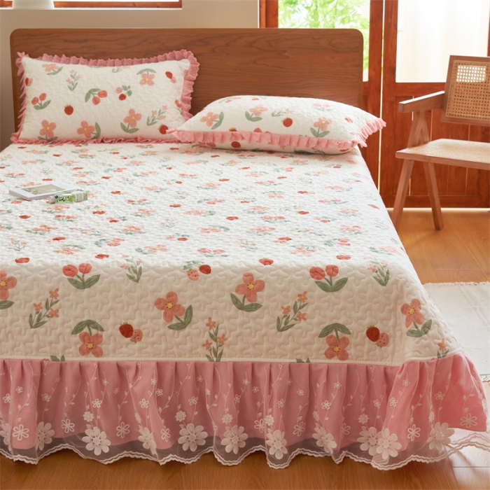 91家纺网 家纺一手货源 找家纺 恒爱 2023新款全棉床盖三件套 胭脂