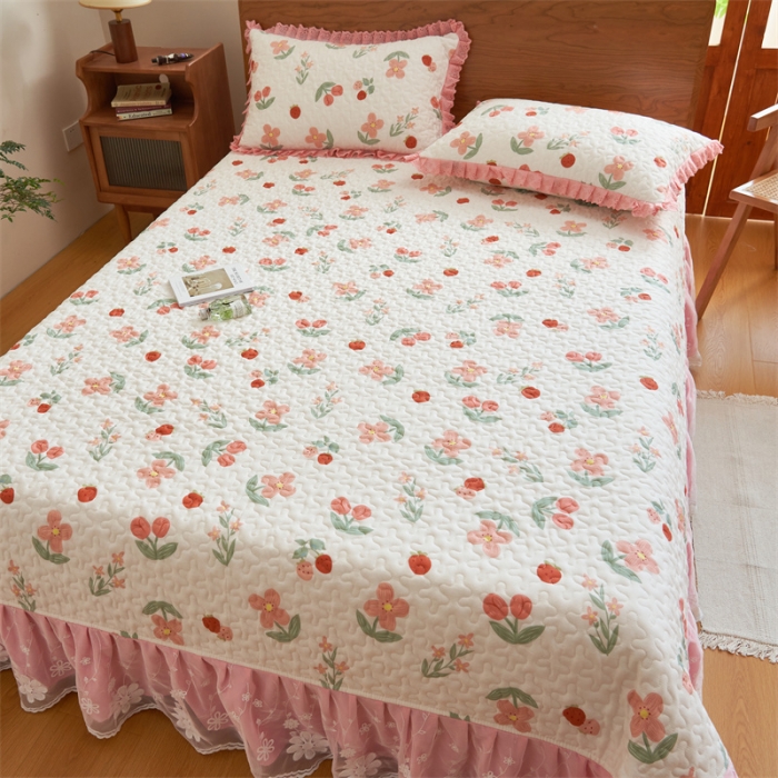 91家纺网 家纺一手货源 找家纺 恒爱 2023新款全棉床盖三件套 胭脂