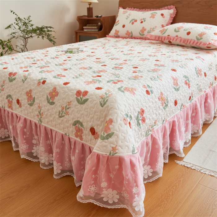 91家纺网 家纺一手货源 找家纺 恒爱 2023新款全棉床盖三件套 胭脂