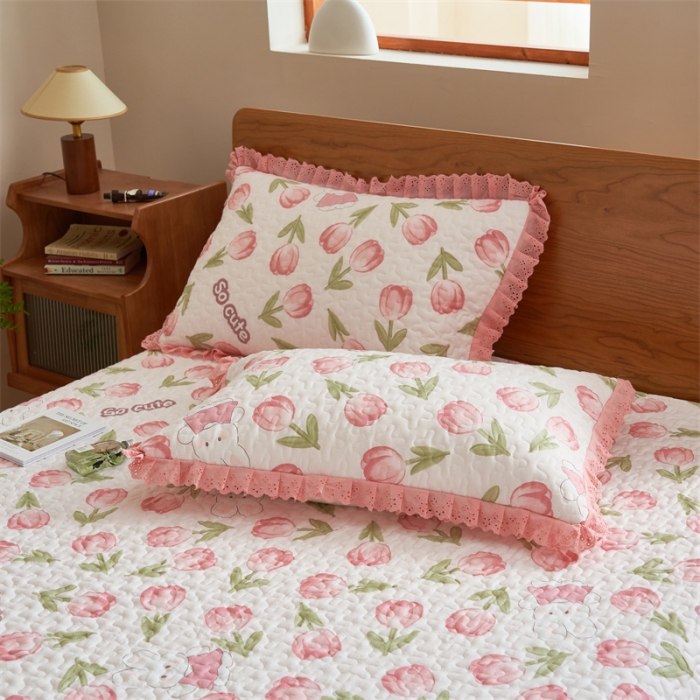 91家纺网 家纺一手货源 找家纺 恒爱 2023新款全棉床盖三件套 郁金香