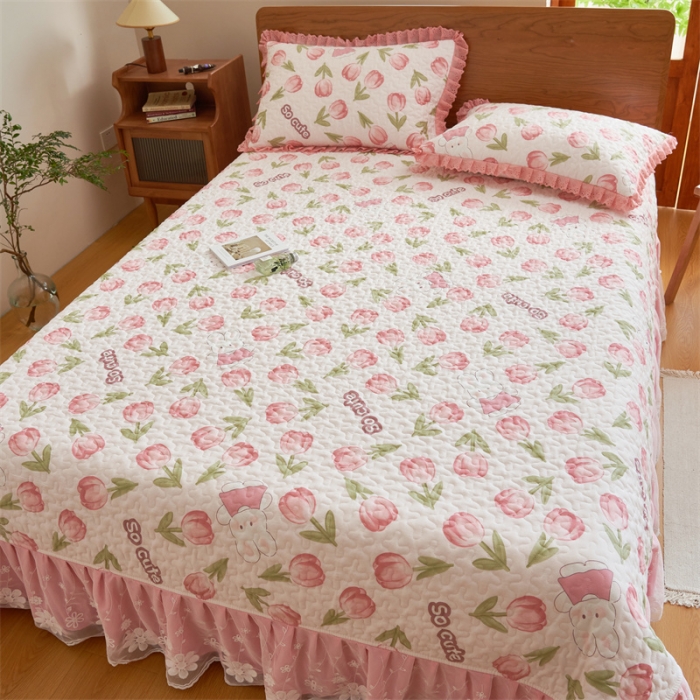 91家纺网 家纺一手货源 找家纺 恒爱 2023新款全棉床盖三件套 郁金香