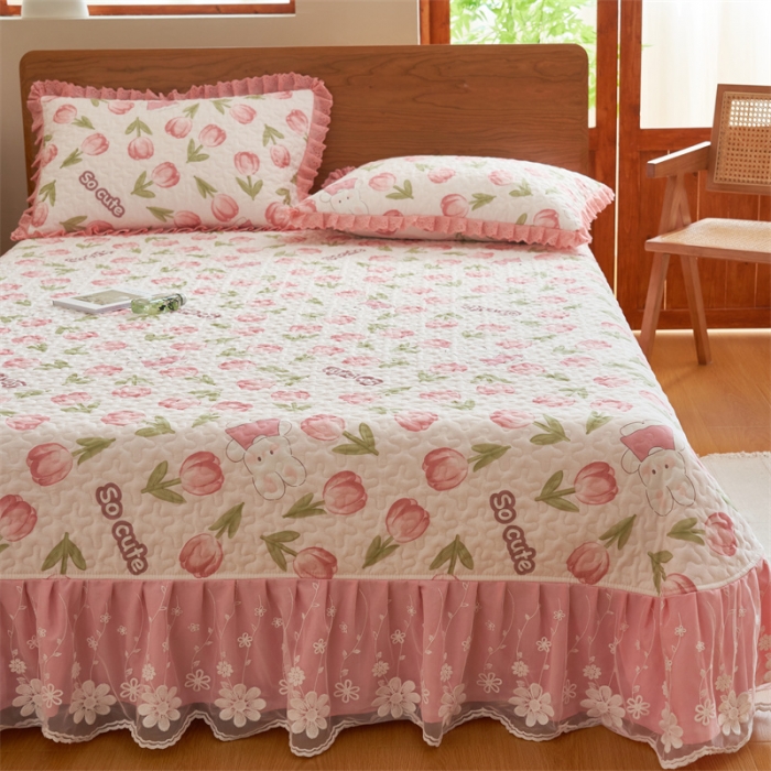 91家纺网 家纺一手货源 找家纺 恒爱 2023新款全棉床盖三件套 郁金香