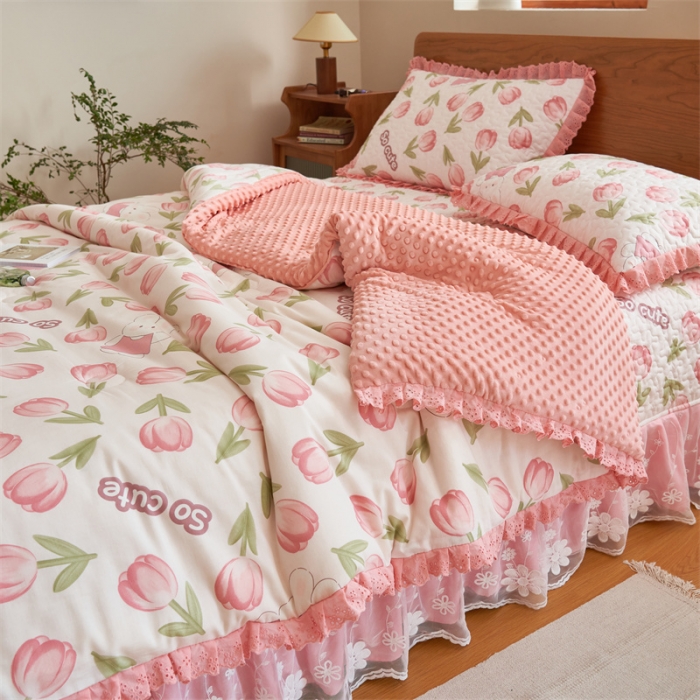 91家纺网 家纺一手货源 找家纺 恒爱 2023新款全棉床盖三件套 郁金香