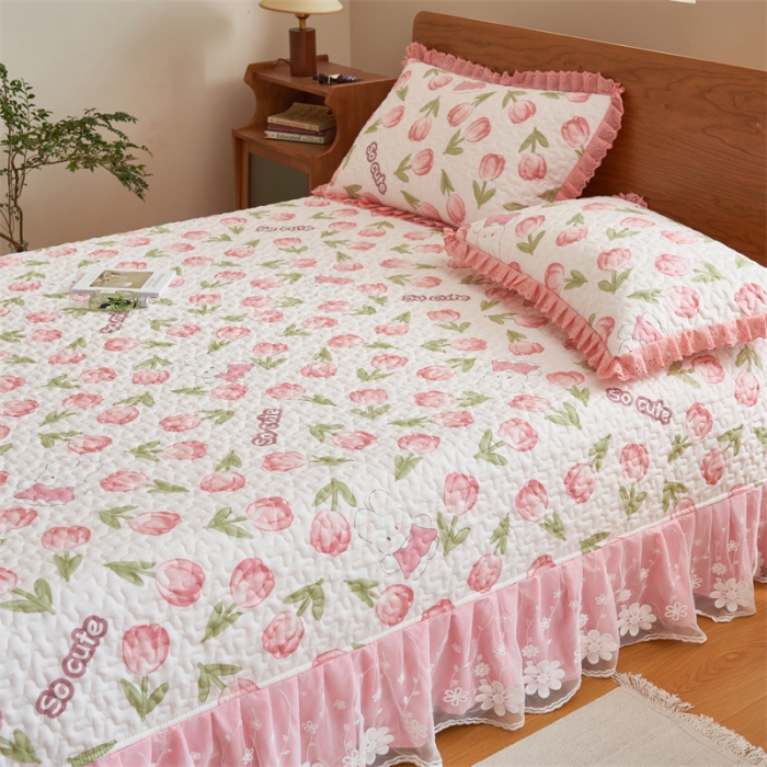 91家纺网 家纺一手货源 找家纺 恒爱 2023新款全棉床盖三件套 郁金香