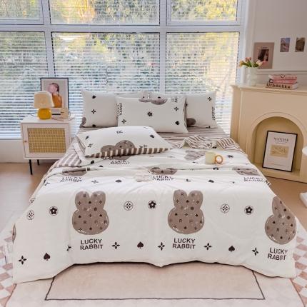 91家纺网 家纺一手货源 找家纺 珺柔 2023新款13372全棉印花夏被四件套 彼得兔-咖