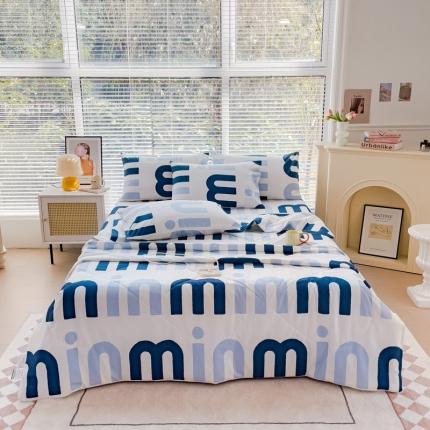 91家纺网 家纺一手货源 找家纺 珺柔 2023新款13372全棉印花夏被四件套 米欧-蓝