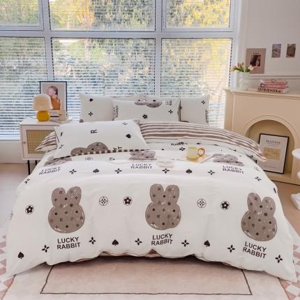 91家纺网 家纺一手货源 找家纺 珺柔 2023新款13372全棉印花四件套 彼得兔-咖