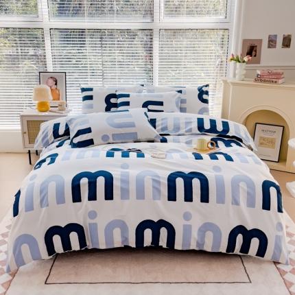 91家纺网 家纺一手货源 找家纺 珺柔 2023新款13372全棉印花四件套 米欧-蓝