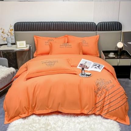梧桐家居 2023新款全棉刺绣四件套-铃兰系列 铃兰-赤炎橙