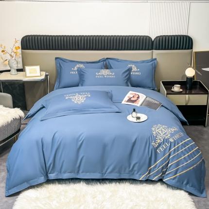 梧桐家居 2023新款全棉刺绣四件套-铃兰系列 铃兰-皇家蓝