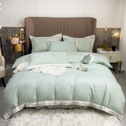 91家纺网 家纺一手货源 找家纺 （总）梧桐家居 2023新款13372全棉刺绣宽边四件套-叶羽系列