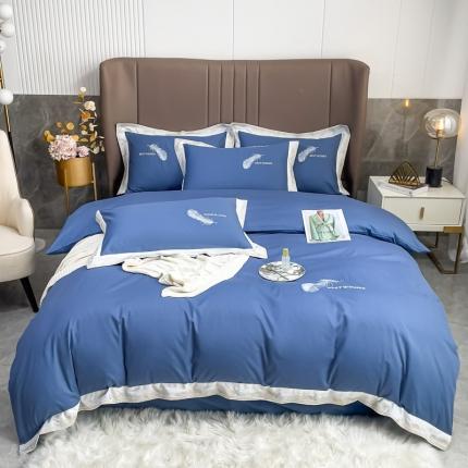 91家纺网 家纺一手货源 找家纺 （总）梧桐家居 2023新款13372全棉刺绣宽边四件套-叶羽系列