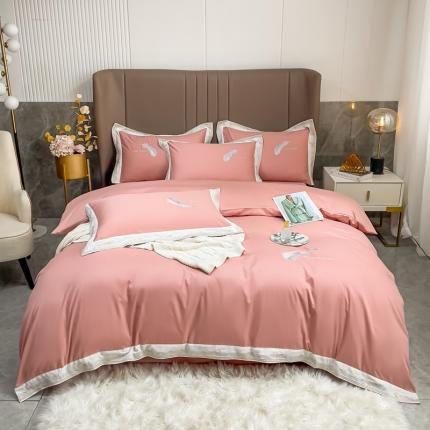 91家纺网 家纺一手货源 找家纺 （总）梧桐家居 2023新款13372全棉刺绣宽边四件套-叶羽系列