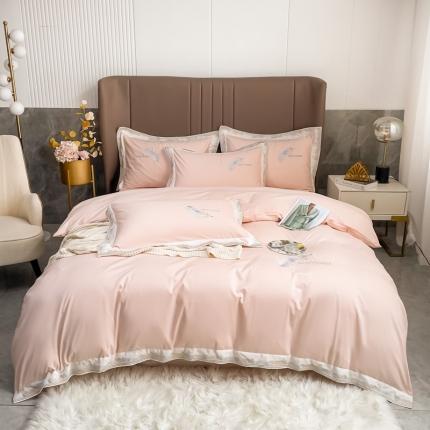 91家纺网 家纺一手货源 找家纺 （总）梧桐家居 2023新款13372全棉刺绣宽边四件套-叶羽系列