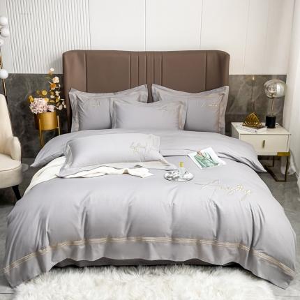 91家纺网 家纺一手货源 找家纺 梧桐家居 2023新款13376全棉刺绣宽边四件套-曼玉系列 泥灰