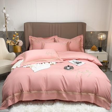 91家纺网 家纺一手货源 找家纺 梧桐家居 2023新款13376全棉刺绣宽边四件套-曼玉系列 浅豆沙