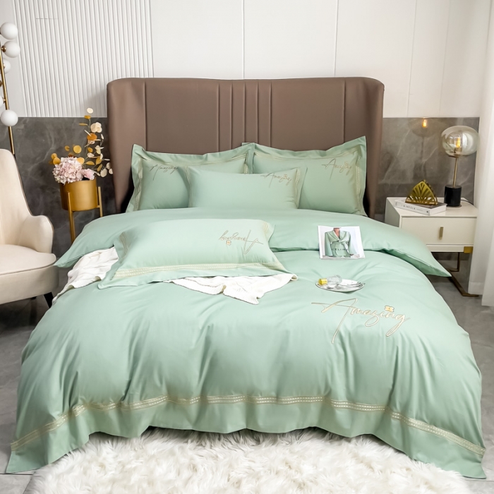 91家纺网 家纺一手货源 找家纺 （总）梧桐家居 2023新款13376全棉刺绣宽边四件套-曼玉系列