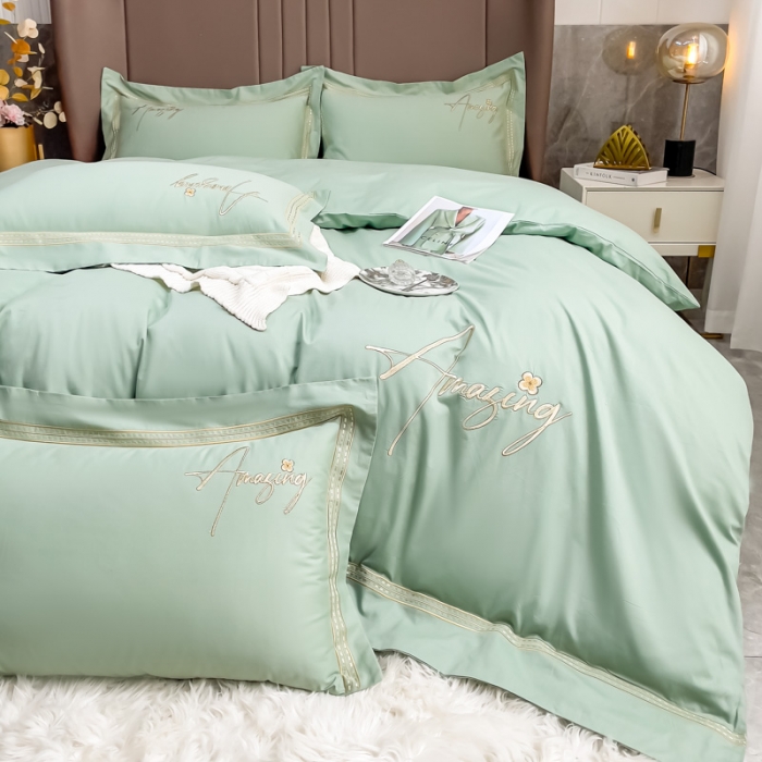 91家纺网 家纺一手货源 找家纺 （总）梧桐家居 2023新款13376全棉刺绣宽边四件套-曼玉系列